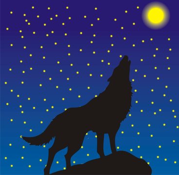 The wolf howls on the moon