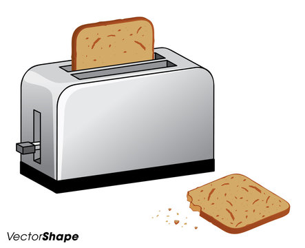 Bread toaster with toasted bread inside and one bitten piece