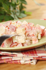 Tomato salad with cheese and eggs