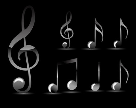 set of glossy black music note isolated on black background