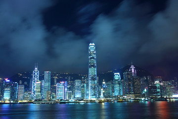 Fototapeta na wymiar Hong Kong skyline in cyber toned at night
