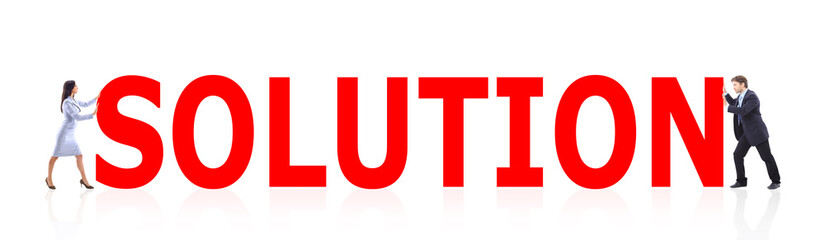 word solution and businesspeole. business concept,