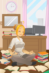 Businesswoman doing yoga