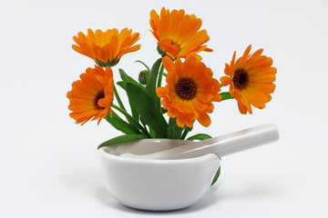 ringelblumen mit mörser