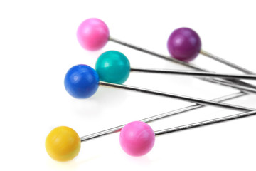 Extreme close up shot of stitching pins