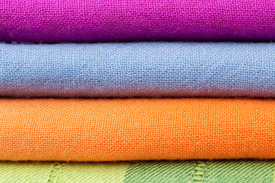 Closeup of a stack of colorful cotton cloth