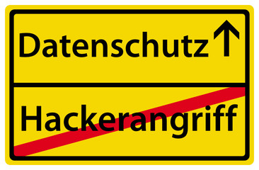 Obraz premium Datenschutz Hackerangriff Schild Ortsausgang Zeichen