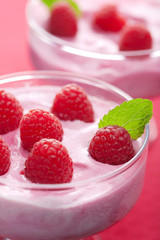 dessert with fresh raspberries