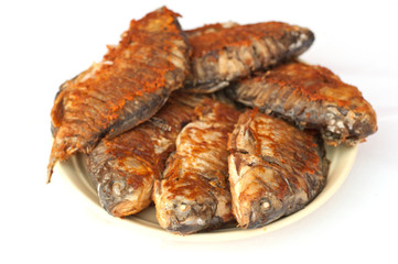 freshly grilled fish on white background