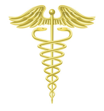 Caduceus gold medical symbol