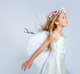 Angel children girl wind in hair fashion flowers crown