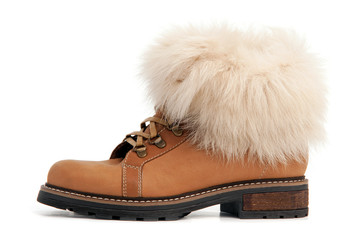 Winter female boot with fur over white