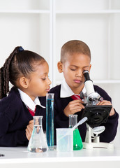 elementary school students in science lab