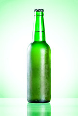Full cold green bottle with a condensate