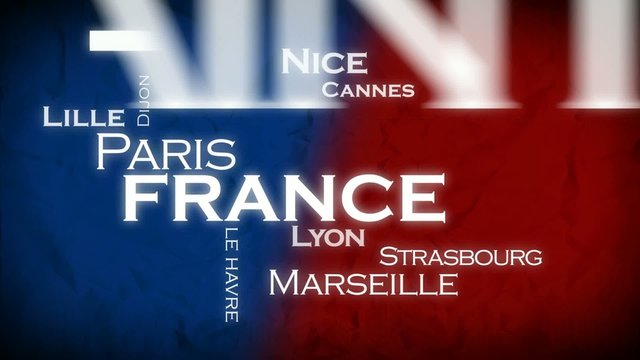 Villes de France drapeau nuage de tag animation
