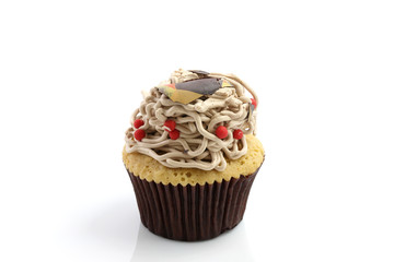 chocolate cup cake isolated in white background