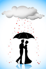 Couple under Umbrella in Love Rain