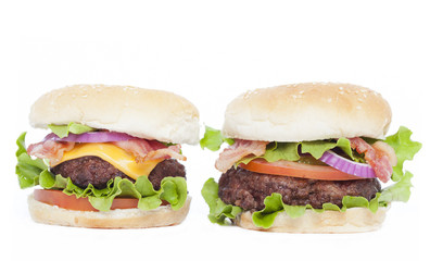 Bacon cheeseburger and Bacon Burger with all the fixins