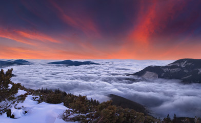 Beautiful evening landscape in the Carpathian mountains