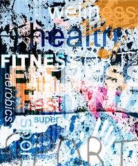 FITNESS. Word Grunge collage on background. - 34161547