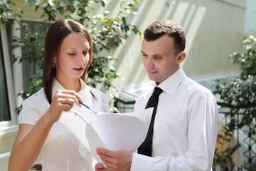 business people having discussion outdoors