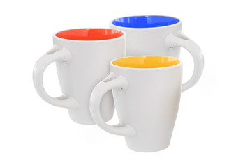 Three multicolored mugs