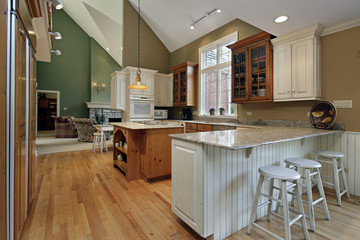 Kitchen with wood and granite island