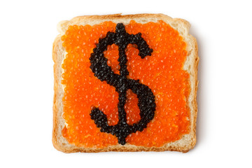 Monetary dollar sandwich with caviar