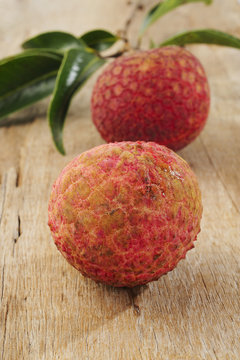 lychee on wood background