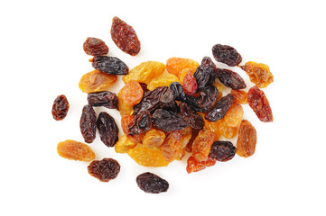 pile raisin on white background