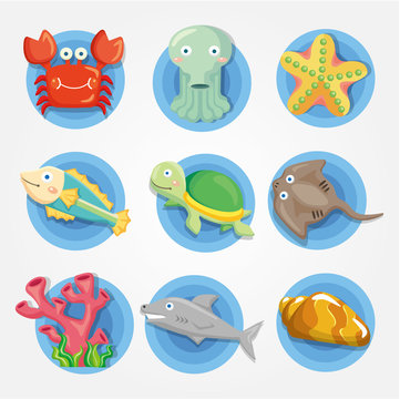 cartoon Aquarium animal icons set ,fish icons © notkoo2008