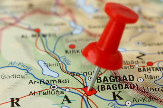 Pushpin on the map - Baghdad, Iraq