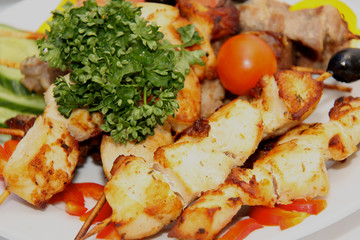 Barbecue on sticks - meat and vegetables
