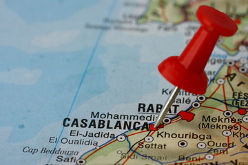 Pushpin on the map - Casablanca, Morocco