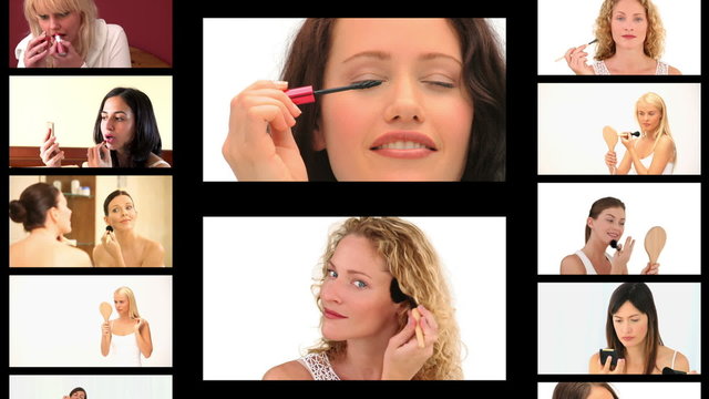 Montage of beautiful women making up