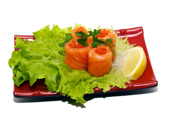 roll with salmon and red caviar