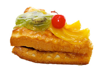 piece of delicious cake isolated on white b