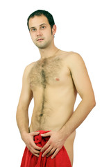 Naklejka premium Beautiful muscular man with the towel.