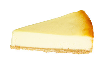 Gourmet slice of cheesecake on the white background
