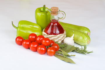Red wine vinegar with fresh vegetables and spices