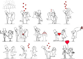 набор свадебных фотографий, жених и невеста в любви, вектор