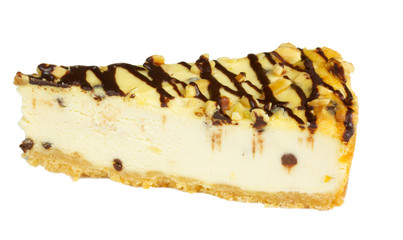 Gourmet slice of cheesecake on the white background