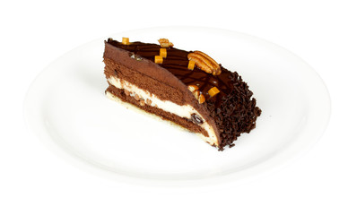 chocolate cake with whiped cream isolated