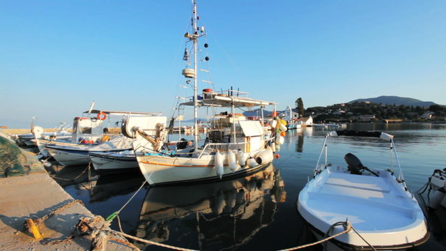 Boats near Vlacherna monastery, Kanoni, Corfu, Greece