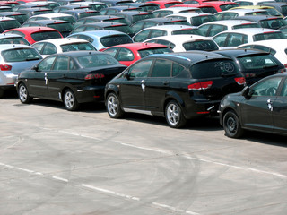 parking of new cars prepared for transportation in port of B