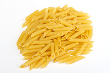 close up of a dried italian pasta on white background