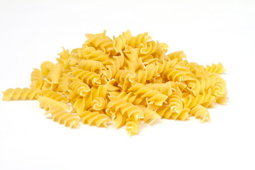 close up of a dried italian pasta on white background