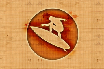 Surf shop logo template wood texture surfing sign