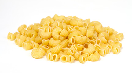 close up of a dried italian pasta on white background