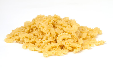 close up of a dried italian pasta on white background
